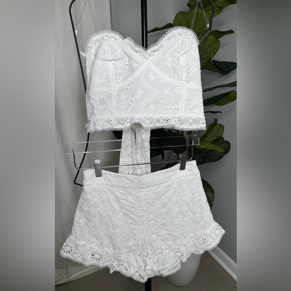 White Lace Crop Top and Shorts Set